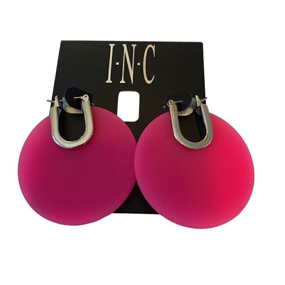 INC Hot Pink & Silver Disc Huggie Hoops. - Picture 5 of 6